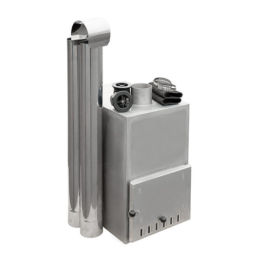 Fjordstamp vedspis i rostfritt stål 35 kW