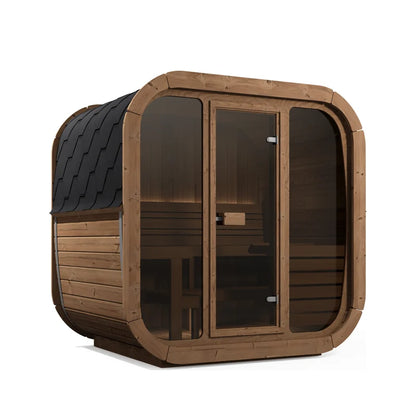 ICON 160 Kube sett skrått forfra, med helglassfront, glassdør og svart takshingel